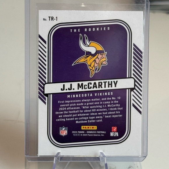 2024 JJ McCarthy Panini Donruss The Rookies Hologram card - Picture 2 of 2